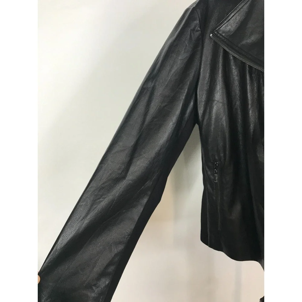 Chicos Jacket Womens Extra Large 3 Black Faux Leather Vegan Asymmetrical Moto